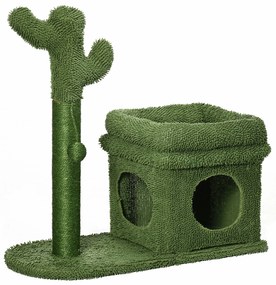 PawHut Arranhador Gatos Cacto Casa Pelúcia Poste Sisal Bola Suspensa 68x30x67cm Design Moderno Confortável Verde | Aosom Portugal