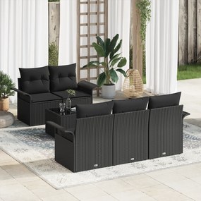 Conjunto de Sofás de Jardim de 6 Peças com Almofadas Rattan Preto Poli
