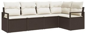 Conjunto de Sofá de Jardim com 5 Peças e Almofadas em Rattan Sintético
