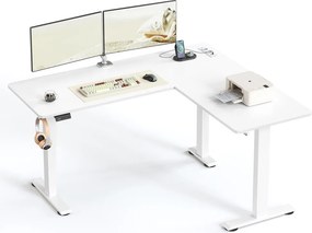 Secretária de canto com regulação elétrica da altura e estação de carregamento 160 x 140 x (72–120) cm branco