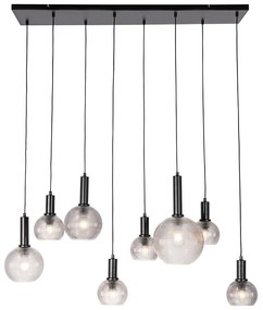 Candeeiro suspenso design preto com vidro fumê 8 luzes - Chico Design