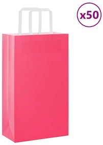 vidaXL Sacos de papel 50 unid com alças rosa 21x11x36 cm
