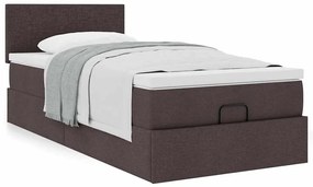 Estrutura cama otomana colchão 90x190 cm tecido castanho escuro