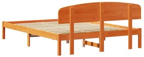Estrado de Cama com Cabeceira Castanho Encerado 140x200 cm Madeira Sól