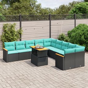vidaXL 11 pcs conjunto sofás de jardim c/ almofadões vime PE preto