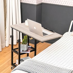Mesa lateral móvel em forma de C com altura ajustável para computador, superfície de sofá com inclinação industrial, sala de estar, quarto, natural