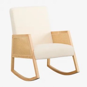 Cadeira De Balanço Tivisa Em Rattan E Pele De Carneiro Tecido Pele De Borrego Branco - Sklum