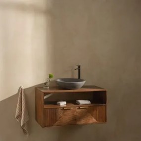Conjunto De Móvel De Casa De Banho Em Madeira De Manga Baty Madeira De Manga & Cimento Cinzento Redondo Ø40 Cm Tarsis & Sem Espelho & - Sklum