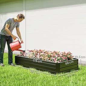 Floreira retangular de aço galvanizado com suportes para tomates e plantas trepadeiras, 180 x 90 x 29,5 cm preto