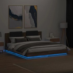 Estrutura cama cabeceira/luzes LED 160x200 cm carvalho castanho