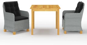 vidaXL 3 pcs conjunto de jantar para jardim cinzento-claro