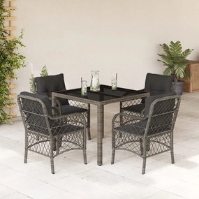 vidaXL 5 pcs conjunto de jantar p/ jardim c/ almofadões vime PE cinza