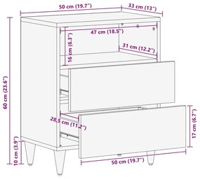 Mesa de cabeceira cinzento claro 50x33x60 cm