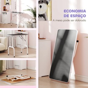 Mesa de Tosquia Dobrável para Cães com Tampo Antiderrapante e Braço Ajustável, 81 x 48,5 x 80 cm, Preta