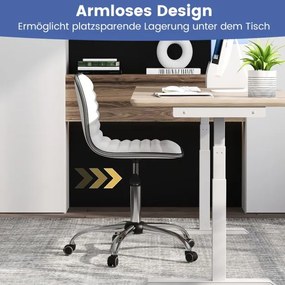 Cadeira de escritório ergonómica sem apoios de braços, cadeira giratória acolchoada, cadeira de escritório com rodas, branca