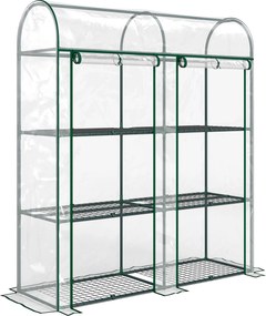 Outsunny Estufa Pequena de 3 Níveis 2 Portas Enroláveis Estrutura de Aço Cobertura de Plástico 143x46x164 cm Transparente | Aosom Portugal