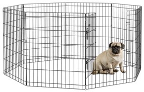 PawHut Parque para Cães 8 Painéis Dobráveis Gaiola Metálica para Animais de Estimação com Porta e Dupla Fechadura 76x61cm Preto