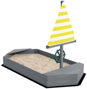Outsunny Caixa de Areia para Crianças de Madeira com Bandeira e Leme em Forma de Veleiro para Pátio Jardim 190x90x138 cm Cinza Escuro