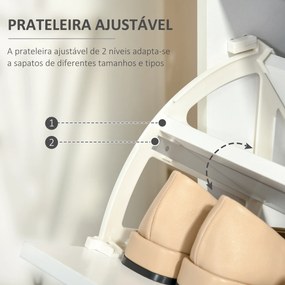 Sapateira de Madeira com 2 Compartimentos para Entrada Corredor Dormitório Sala de Estar 60x24x80 cm Branco