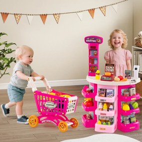 Conjunto de supermercado para crianças com carrinho de compras, balança e scanner com luz e som, 76 peças de alimentos e acessórios, jogo de encenação