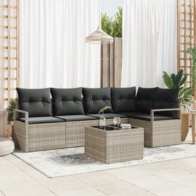 Conjunto de Sofá de Jardim de 6 Peças com Almofadas Cinza Vime PE, Sof