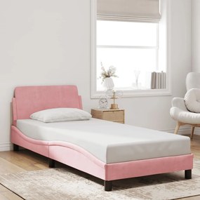 Estrutura cama c/ cabeceira sem colchão 80x200 cm veludo rosa