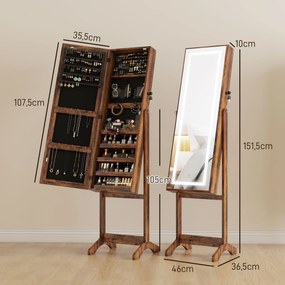 Joalheiro de Pé Armário para Jóias com Fita de Luz LED e Fechadura Magnética 46x36,5x151,5 cm Madeira