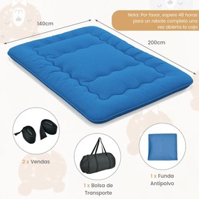 Colchão de enrolar Tapete de chão Tatami com capa lavável Tapete portátil com saco de transporte 200 x 140 x 10 cm Azul