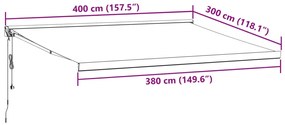 Toldo retrátil 4x3 m tecido e alumínio antracite e branco