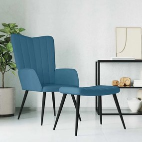 vidaXL Cadeira de descanso com banco veludo azul