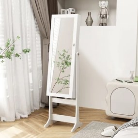 Armário para joias com espelho de corpo inteiro e luzes LED 4 ângulos de inclinação ajustáveis 41 x 37 x 146 cm Branco