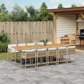 vidaXL 11 pcs conjunto de jantar p/ jardim com almofadões vime PE bege