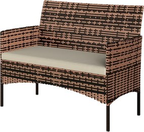Sofá de Exterior em Rattan de 2 Lugares Sofá de Jardim com Almofada Lavável Estrutura de Aço para Varanda Caqui