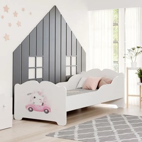 Cama infantil ANNA branca 160x80 - gato rosa - colchão e estrado incluído