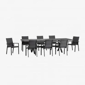 Conjunto De Mesa Retangular Extensível 240-300x100 Cm E 8 Cadeiras De Jardim Empilháveis Com Apoios De Braços Em Alumínio Karena Cinza Grafito - Sklum