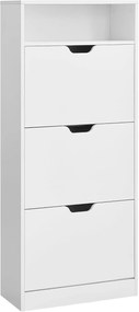 Sapateira VASAGLE com 3 portas articuladas, sapateira, compartimento aberto, divisória ajustável, 14 a 18 pares, para entrada pequena, 24 x 60 x 139 cm, branco nuvem LBC046W01