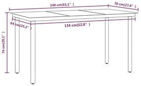 7 pcs conj. de jantar para jardim com almofadões castanho/preto