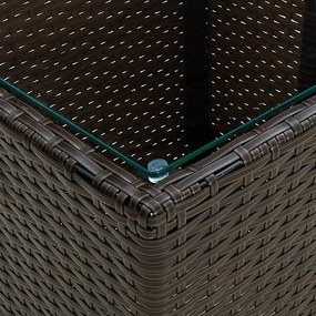 3 pcs conjunto de bistrô com almofadões vime PE/vidro castanho