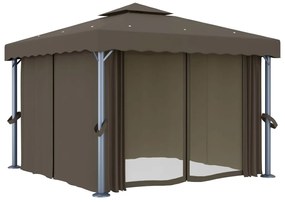 Gazebo com cortinas e cordões de luzes LED 3x3 m cinza-acastan.