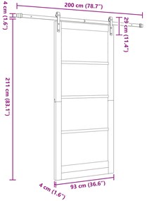 Porta Deslizante vidaXL com Conjunto de Ferragens Branca 93x211 cm Pin
