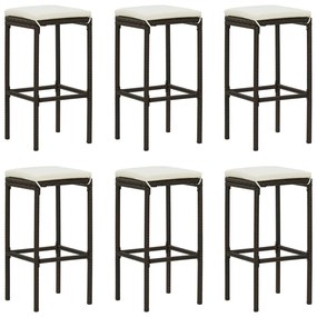 7 pcs conjunto de bar p/ jardim com almofadões castanho