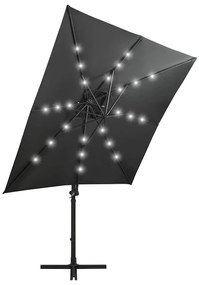 Guarda-sol jardim cantilever c/ poste/luzes LED 250cm antracite