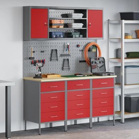 Conjunto de Bancada de Trabalho VidaXL com 7 Peças em Aço Vermelho