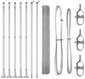 Cerca de Arame Soldado com 7 Postes Flangeados 0,8x10 m Aço Galvanizad