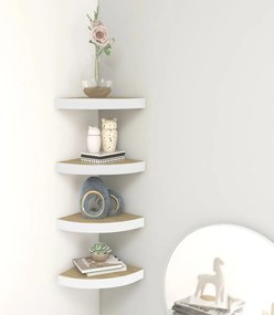 Prateleiras canto parede 4 pcs 25x25x3,8 cm MDF carvalho/branco