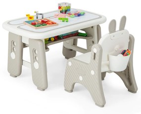 Conjunto de mesa e cadeira para arte infantil com prateleira giratória Quadro branco magnético apagável e 3 quadros de desenho ajustáveis em altura Ci