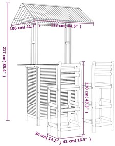 3 pcs conjunto de bar para jardim madeira de acácia maciça
