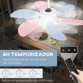 HOMCOM Ventoinha de Teto com Luz 34W Ø82,5 cm Ventoinha de Teto Silenc