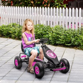 Kart a Pedais para Crianças 5-12 Anos com Assento Ajustável Pneus Insufláveis Amortecimento e Travão de Mão 121x58x61 cm Rosa