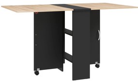 HOMCOM Mesa de Cozinha Dobrável Mesa de Madeira com 2 Prateleiras de Armazenamento e Rodas 75x140x74 cm Preto e Madeira | Aosom Portugal